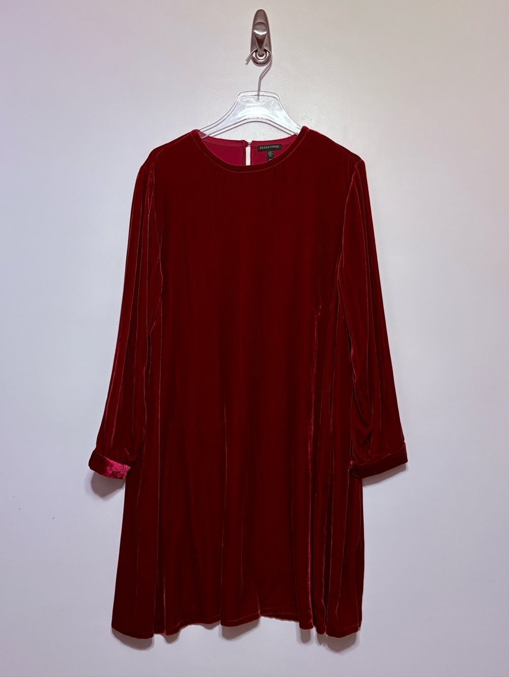 Eileen Fisher Velvet Midi Dress in Deep Red Size Medium